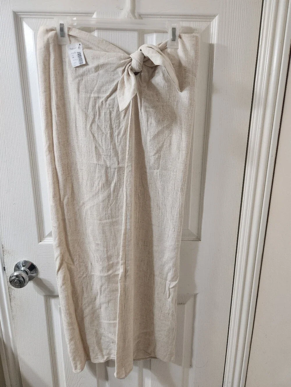HYFVE Beige Side-Tie Linen-Blend Pencil Skirt